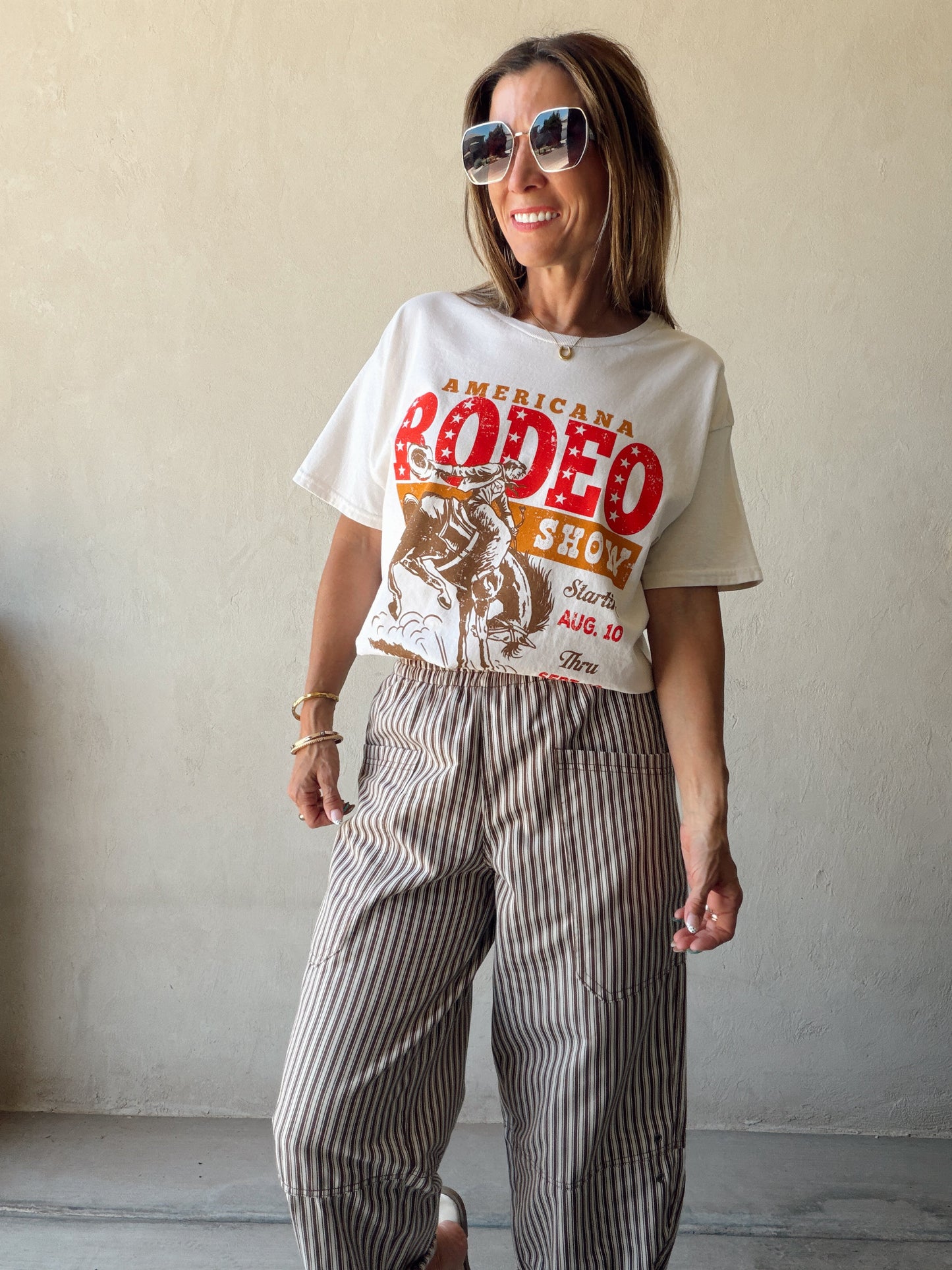 Sabrina Striped Barrel Pants in Brown