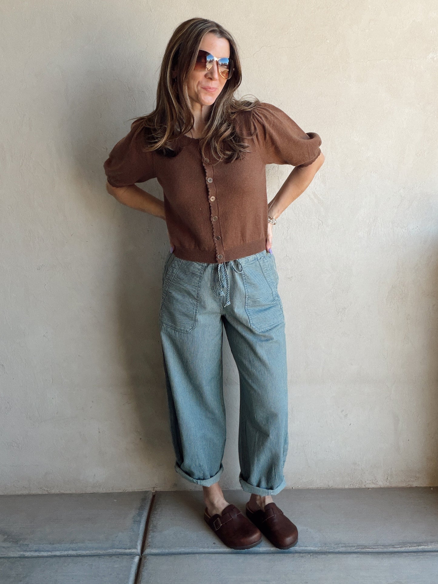 Emmie Button Down Sweater in Chocolate
