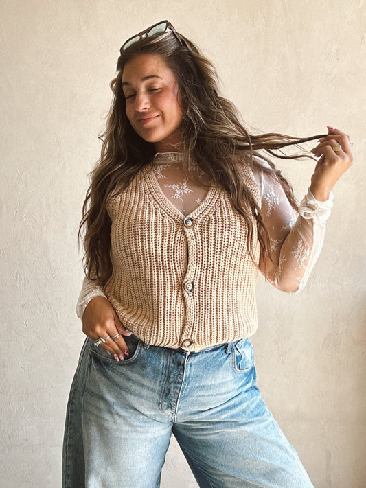 Macie Mineral Wash Vest in Taupe