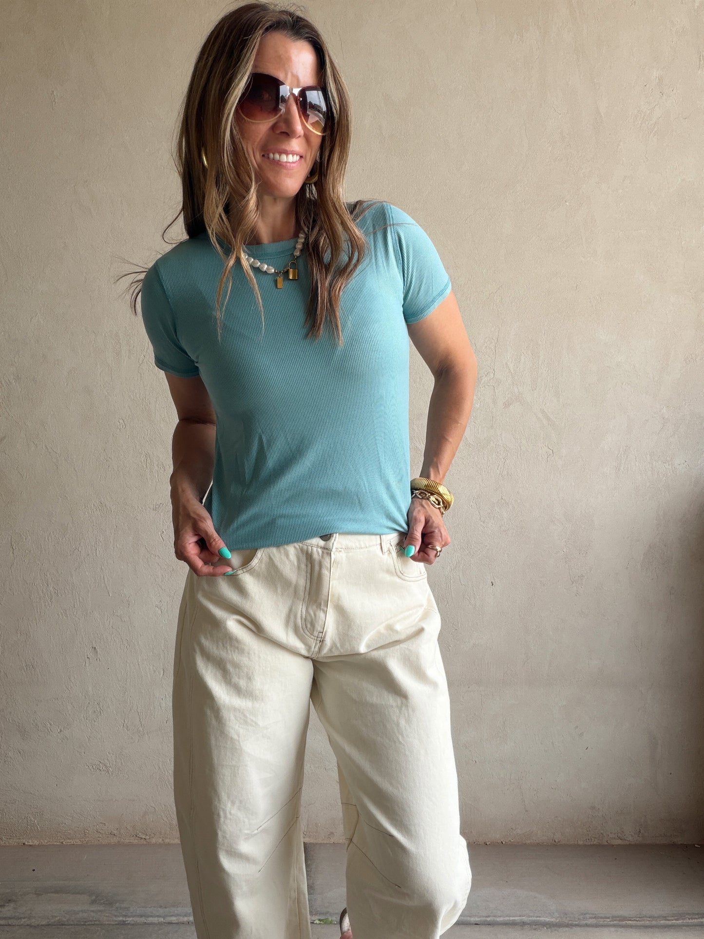 Sonny Ribbed Top in Teal