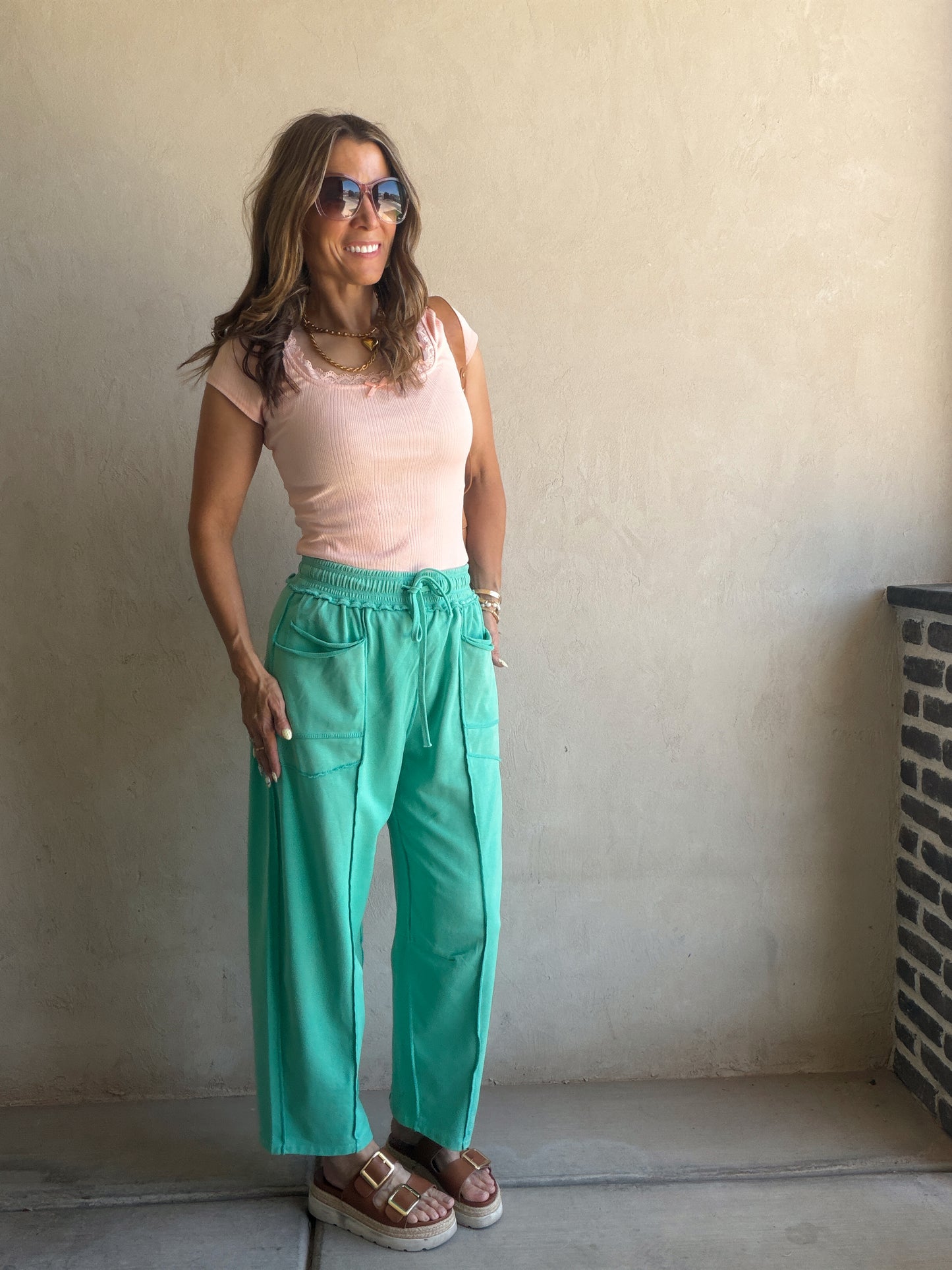 Heather Barrel Sweats in Teal