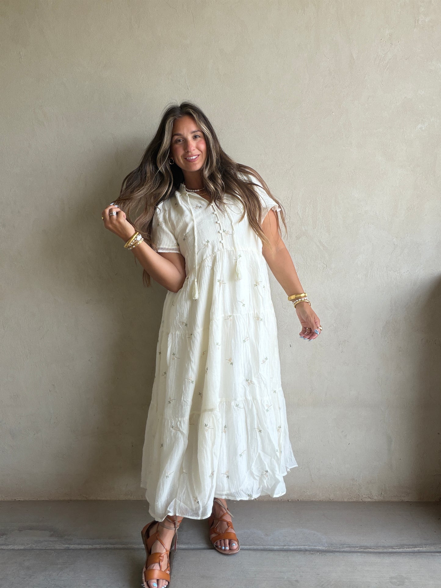 Ava Embroidered Dress in Cream