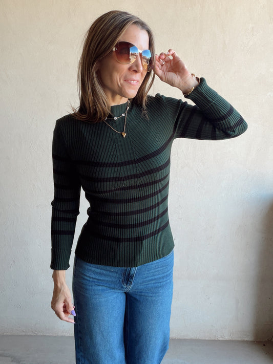 Laynie Ribbed Top in Green & Black