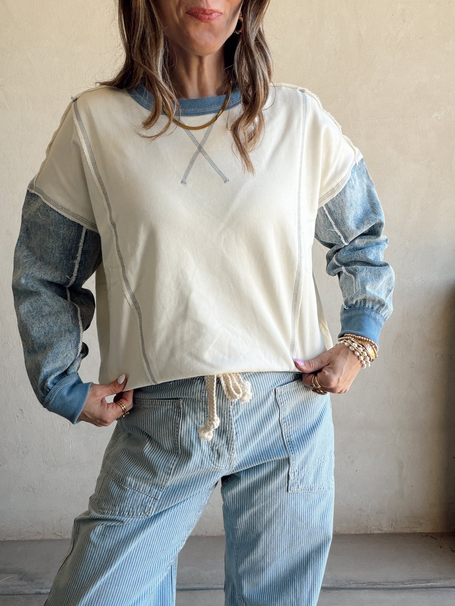 Jamie Pullover in Cream & Denim
