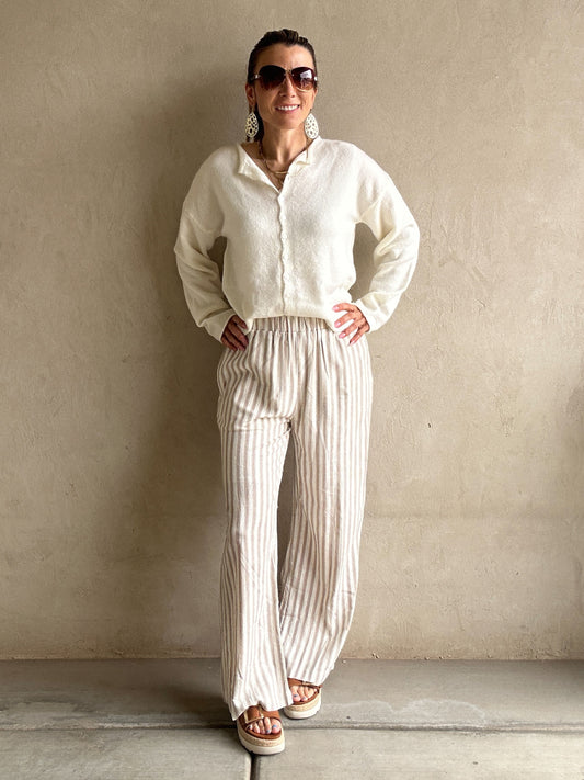 Sydney Linen Pants in Mocha & Ivory
