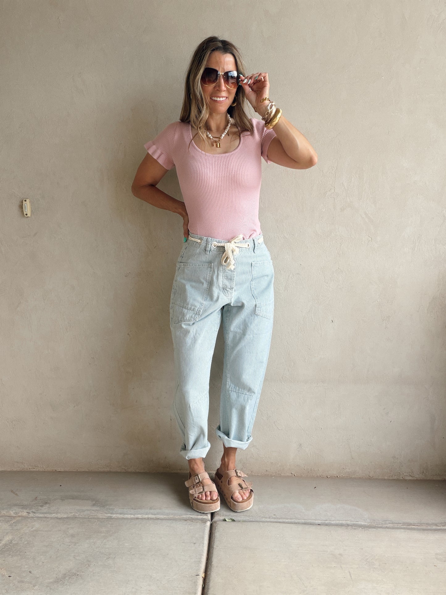 Rilee Ribbed Scoop Neck Top in Mauve
