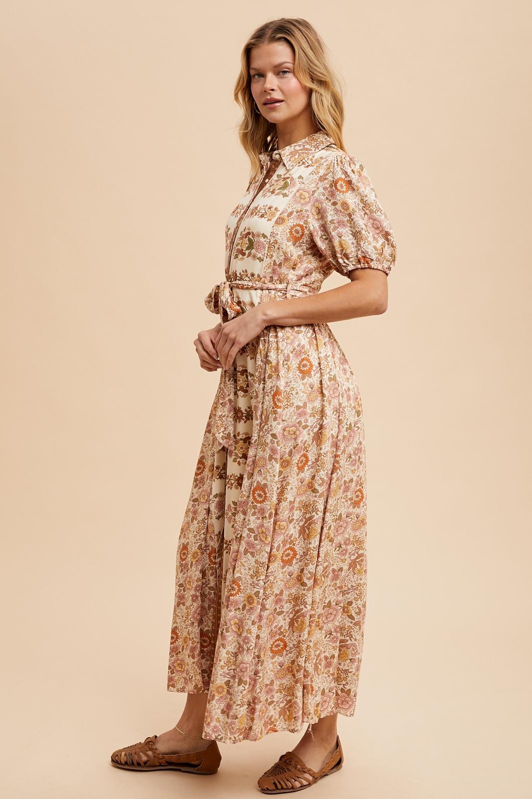 Cassidy Border Print Dress in Vintage Cream