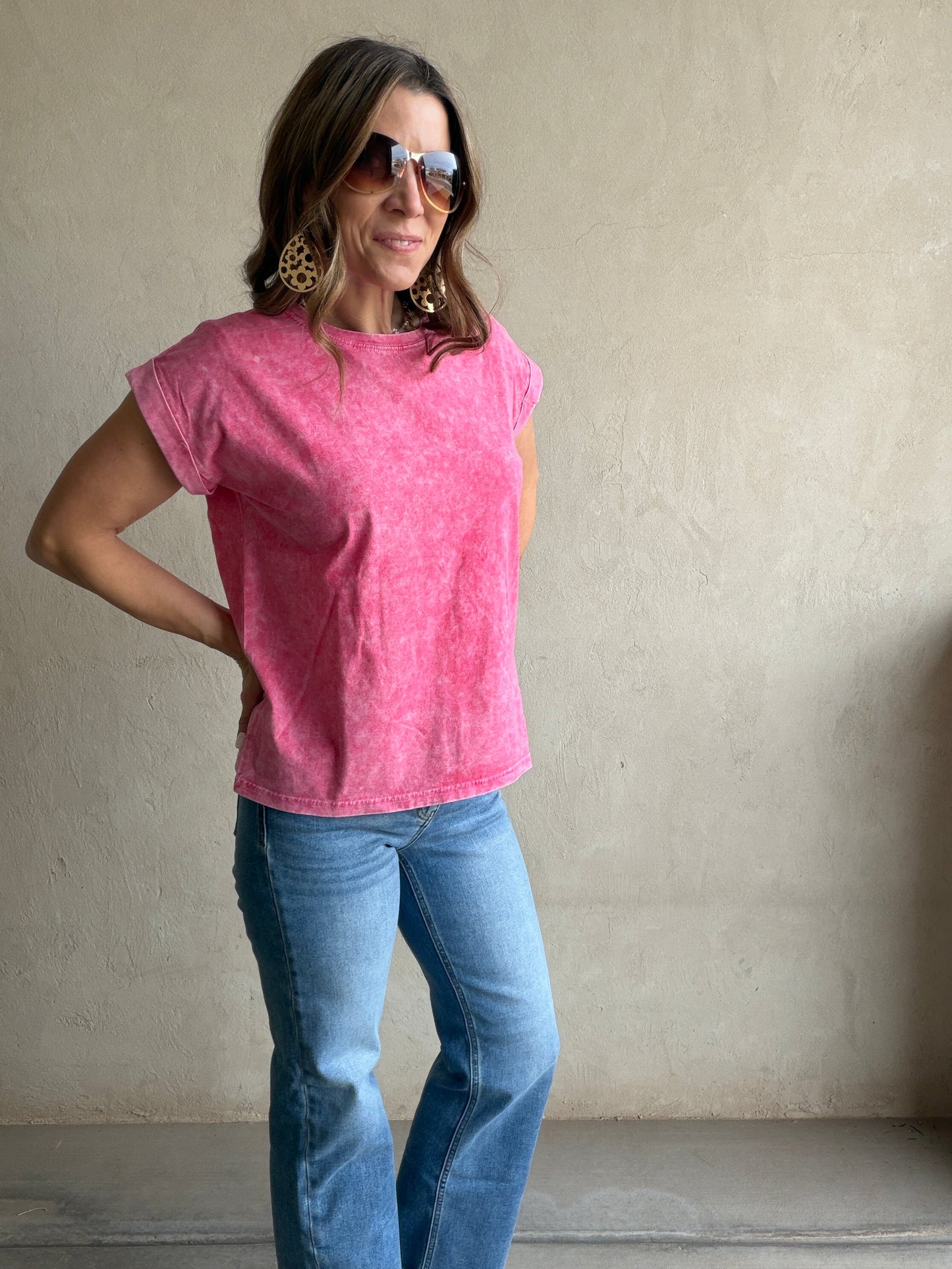 Amber Mineral Washed Top in Raspberry