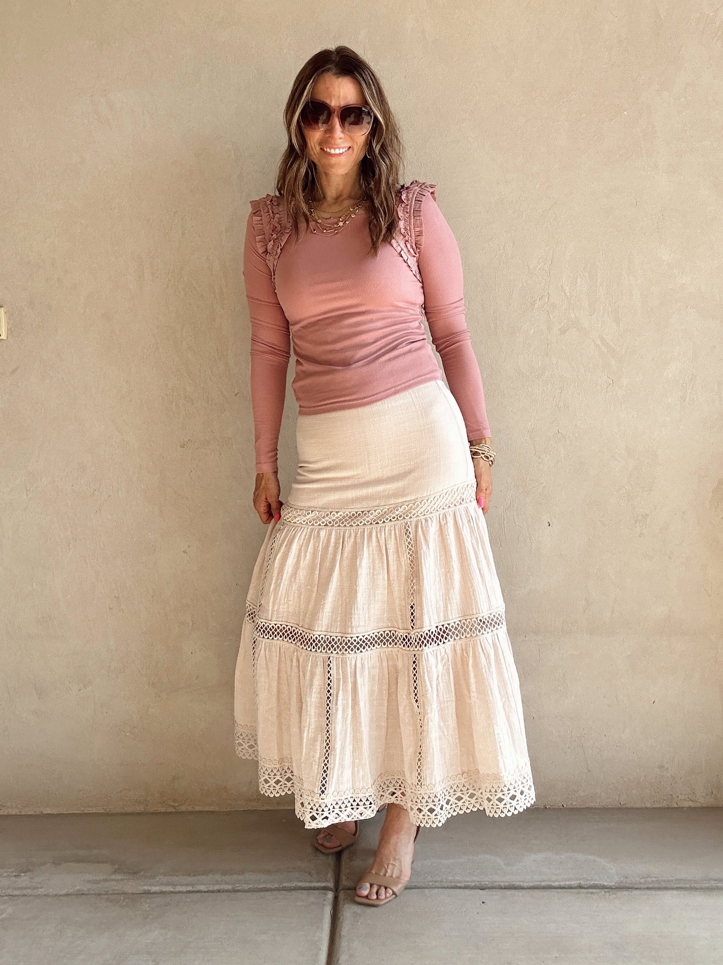 Harper Midi Crochet Skirt in Light Blush