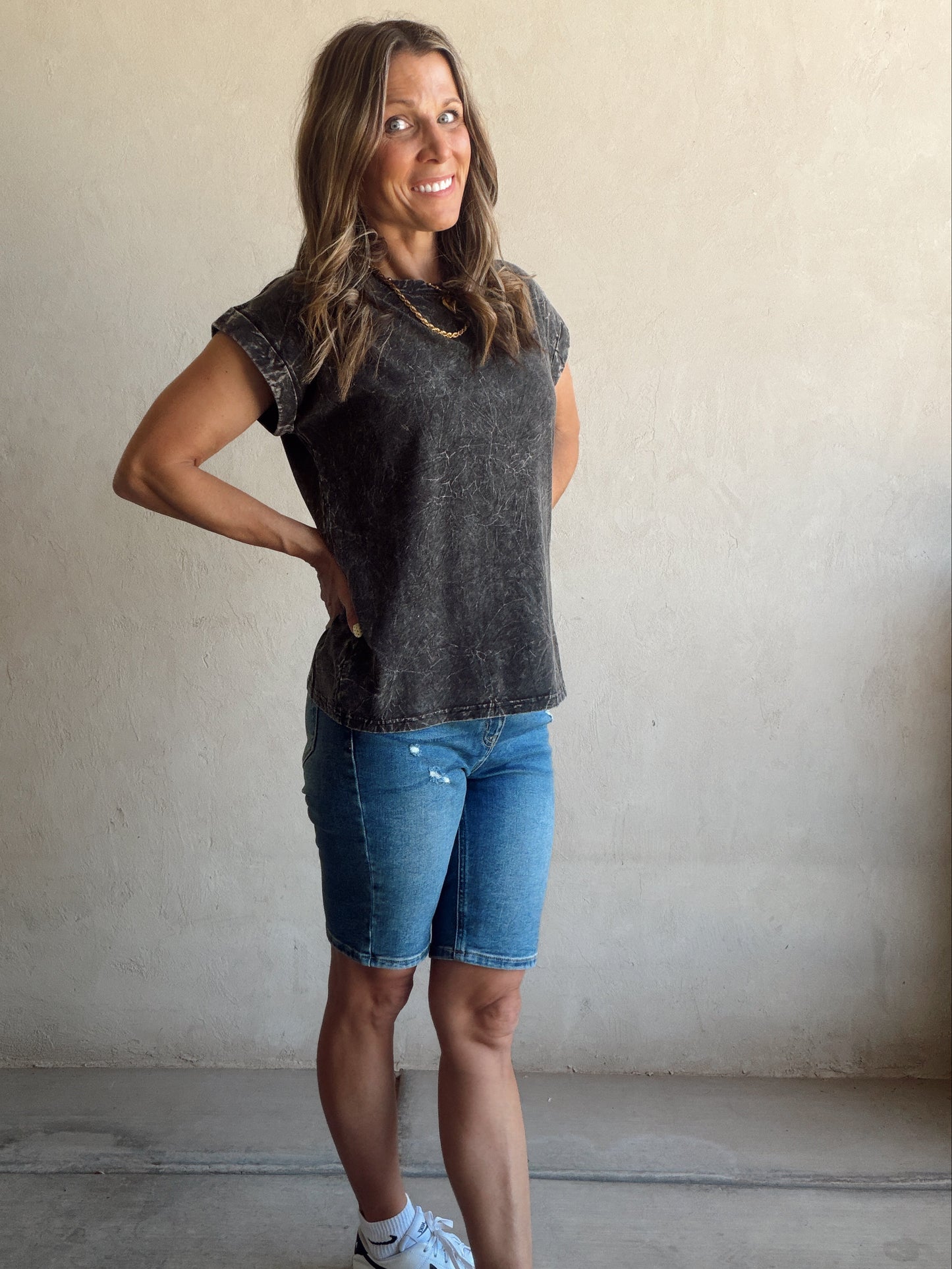 Amber Mineral Washed Top in Black