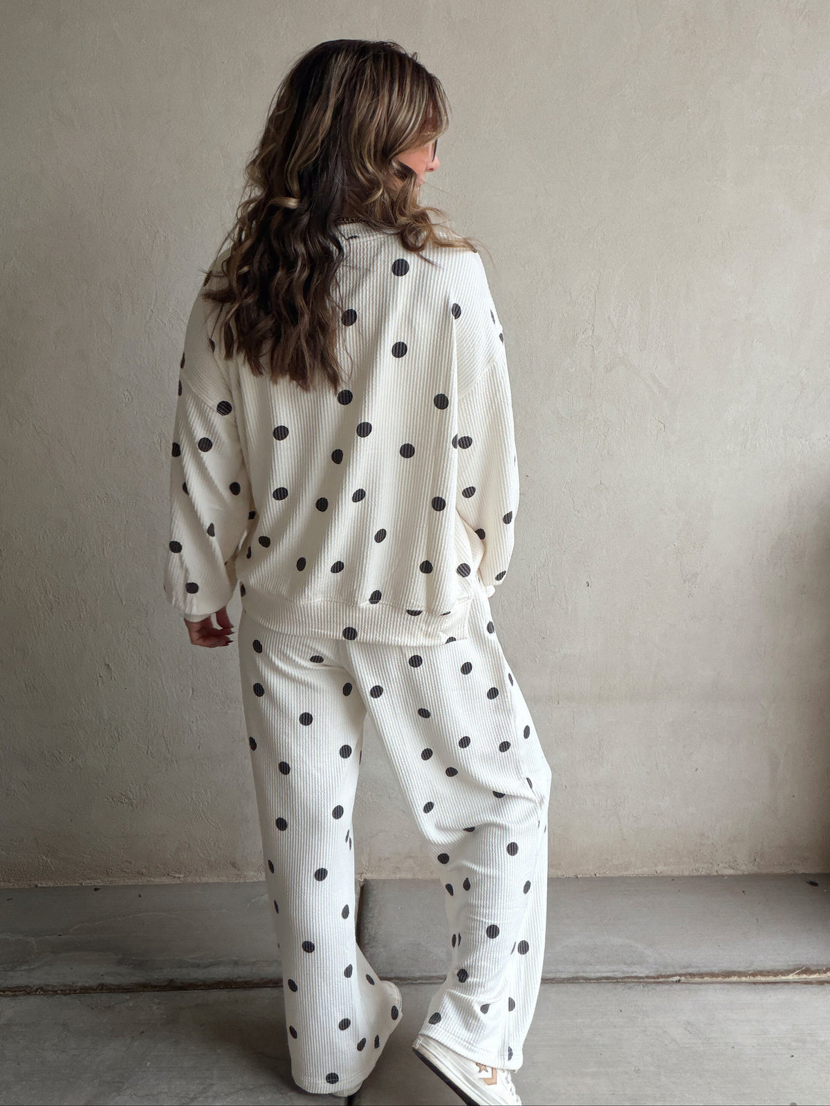 Rylee Ribbed Polka Dot Set in Ecru & Black