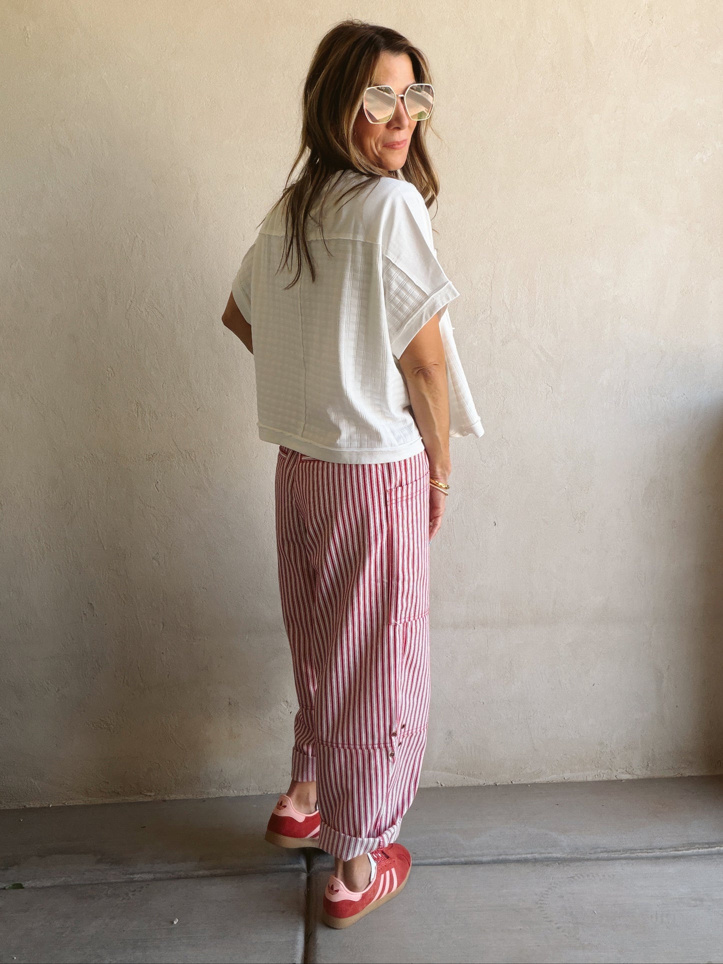 Striped Barrel Pant in Red