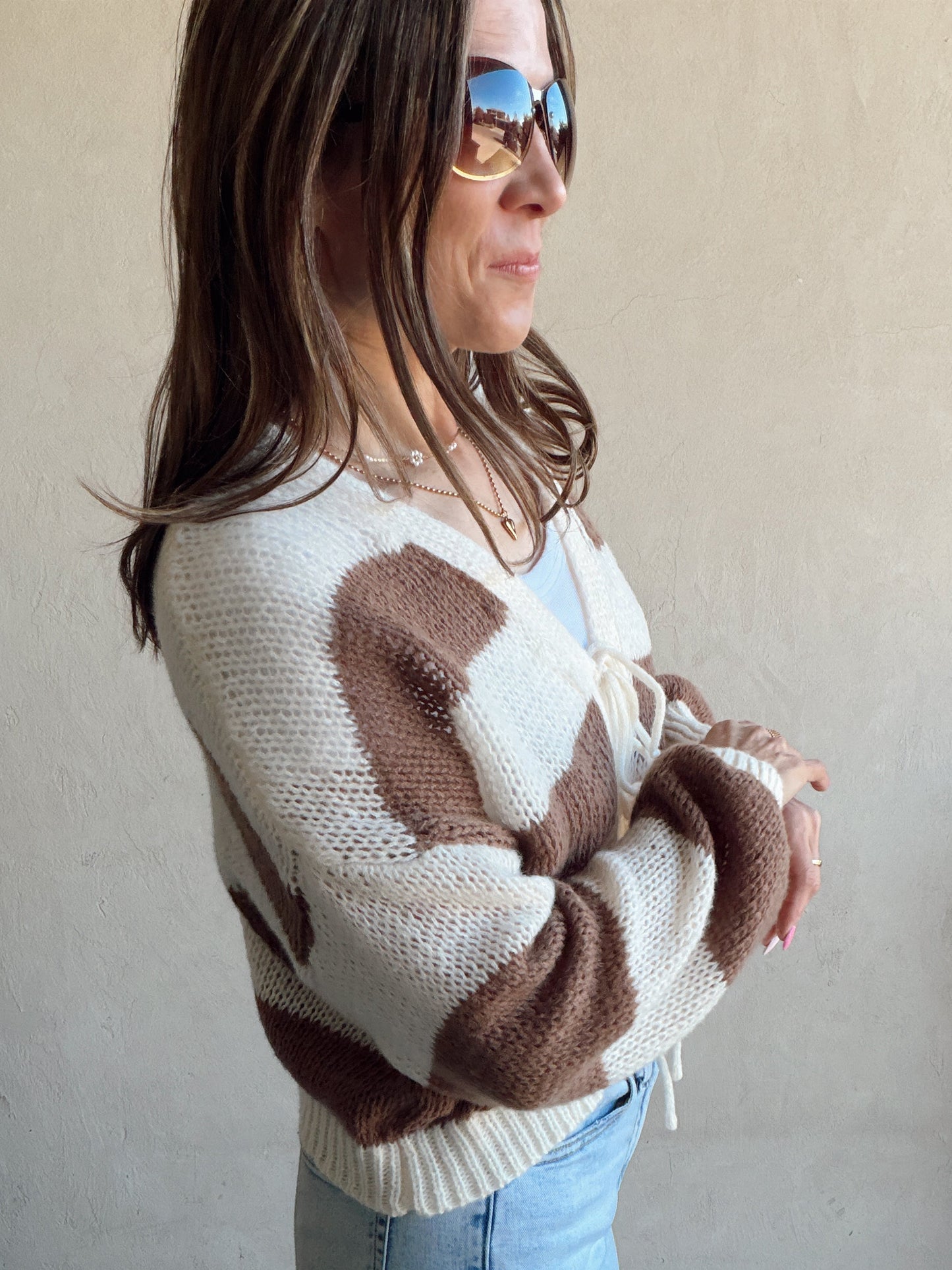 Brendee Striped Cardigan in Mocha & Cream