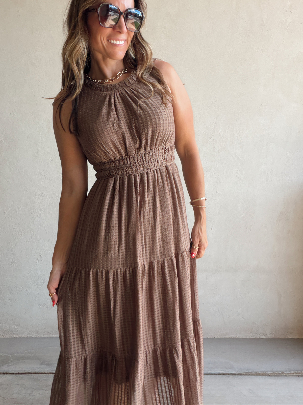 Denise Textured Dress in Mocha