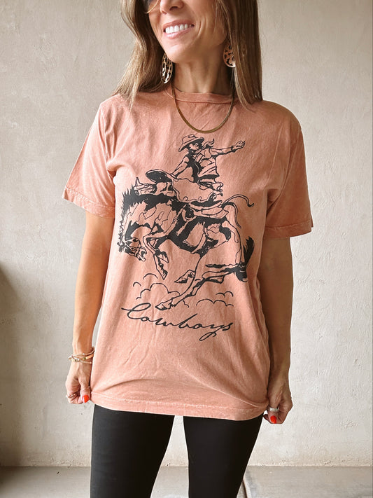 Cowboy Tee in Acid Wash Rust