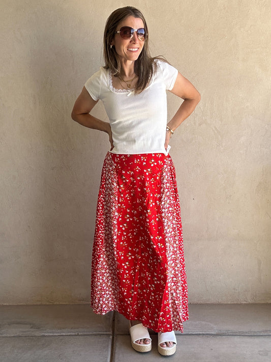 Randi Floral Skirt in Red