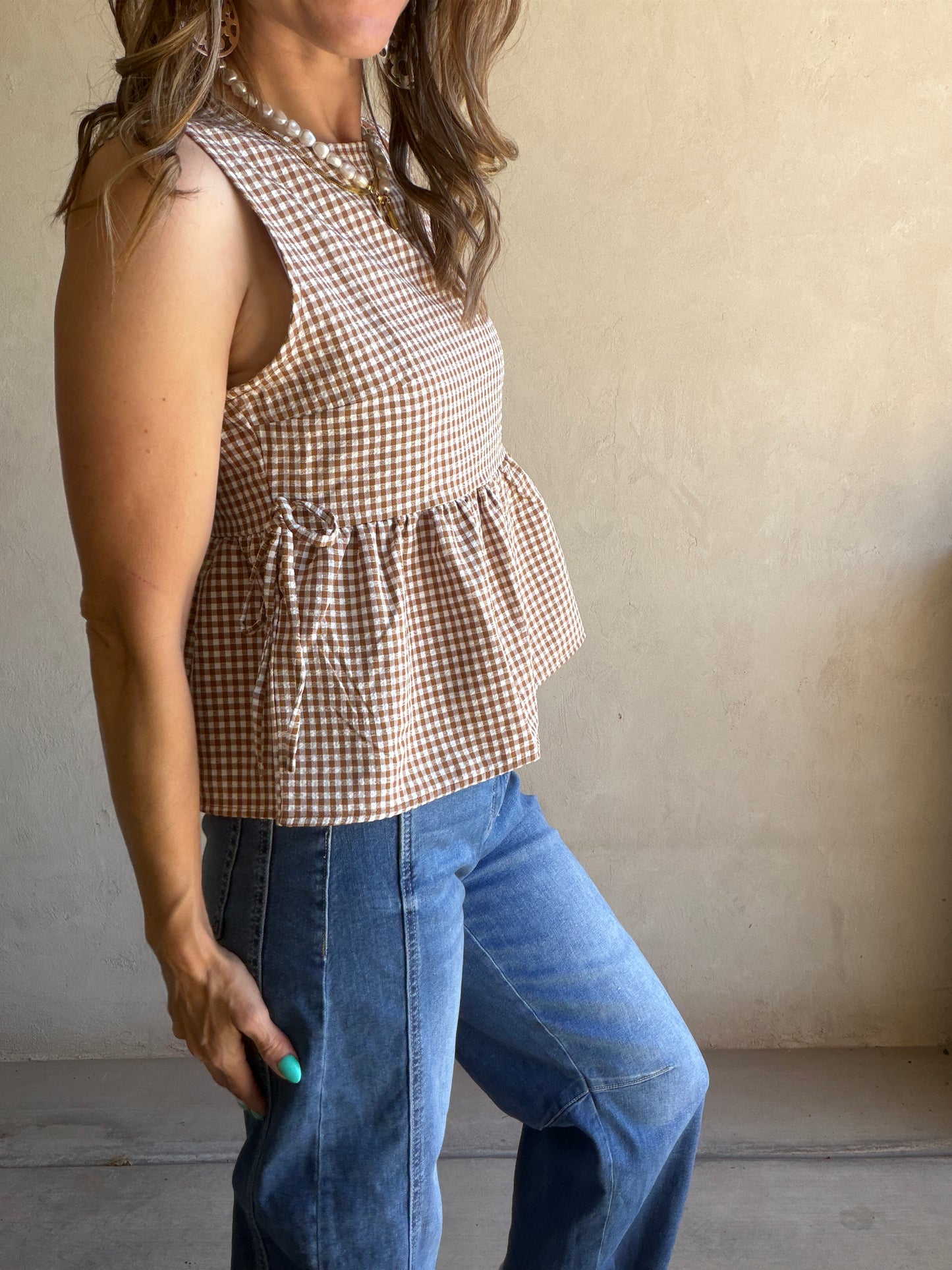 Marilyn Top in Brown Gingham