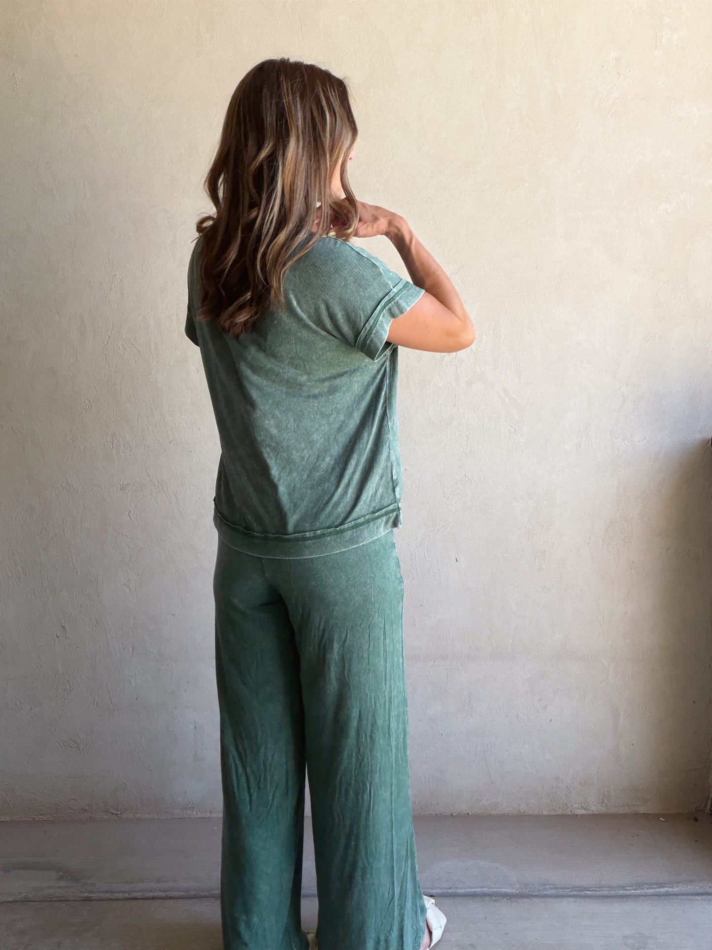 Raelyn Ribbed Mineral Washed Set in Green