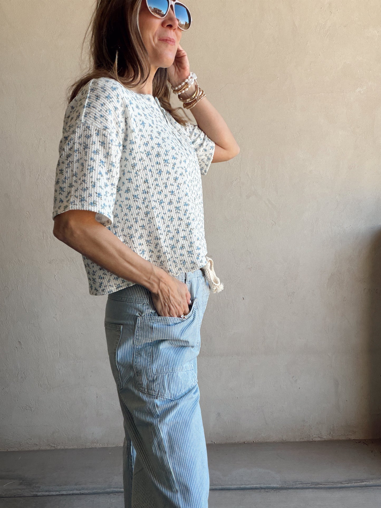 Luca Top in Ivory & Blue Floral