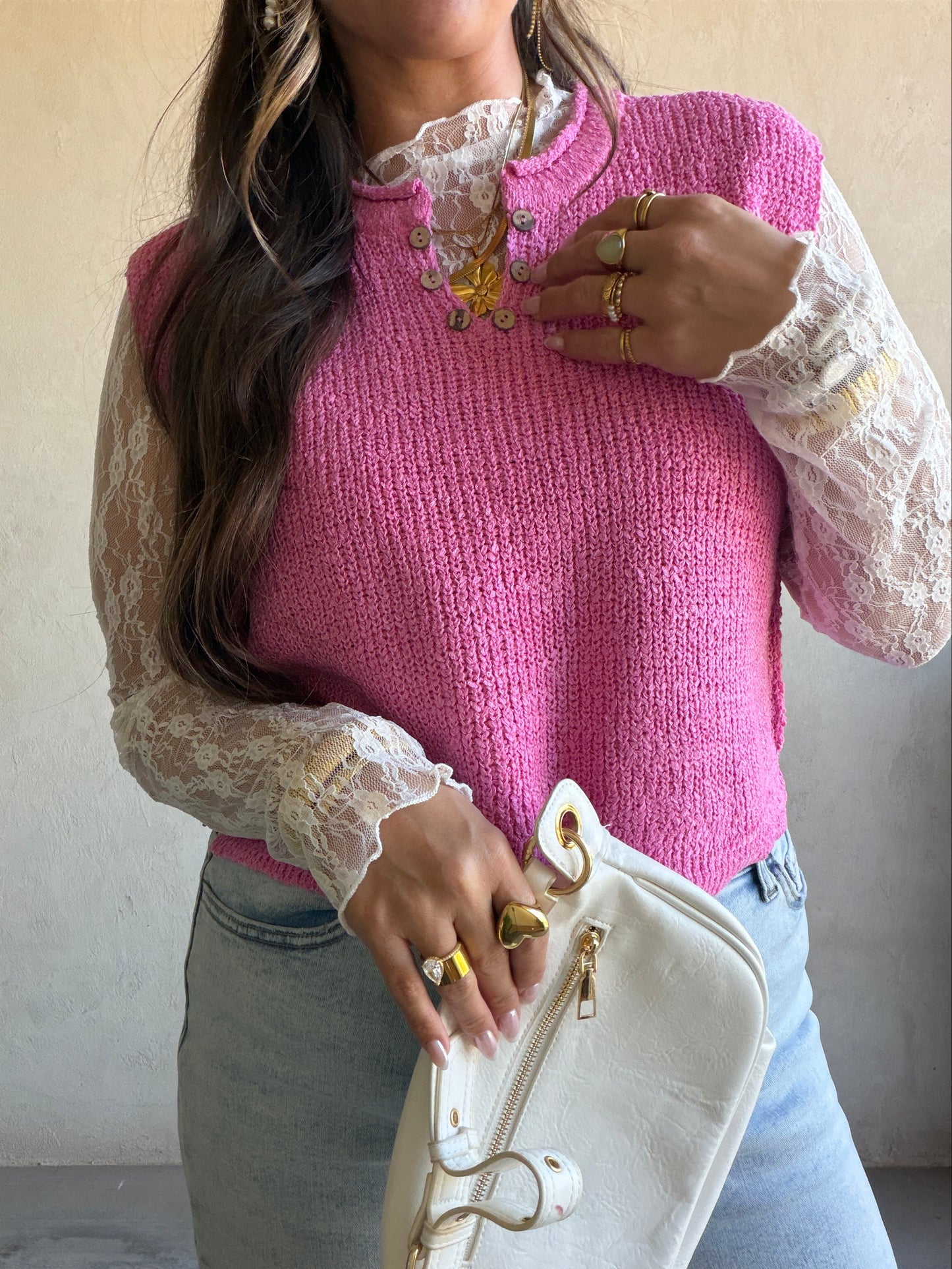 Candace V-Neck Top in Pink