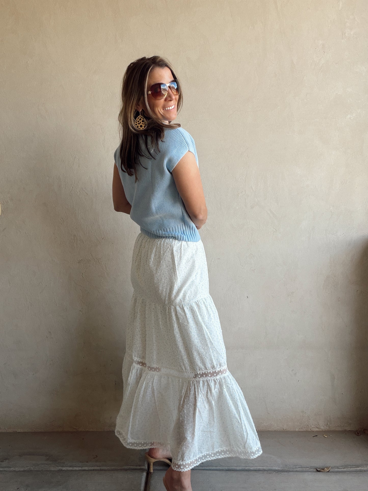 Penny Skirt in White, Blue, & Green Floral