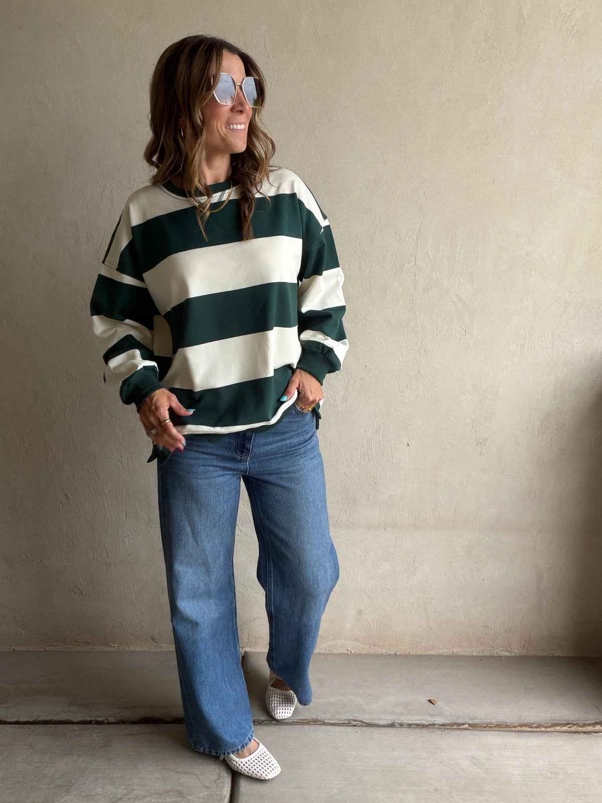 Jada Sweatshirt in Hunter Green & Cream