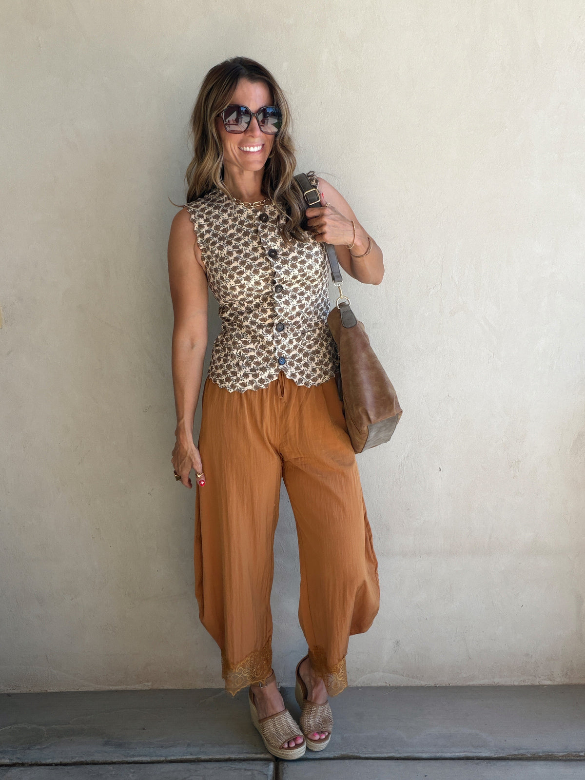 Bella Lace Detailed Pants in Camel