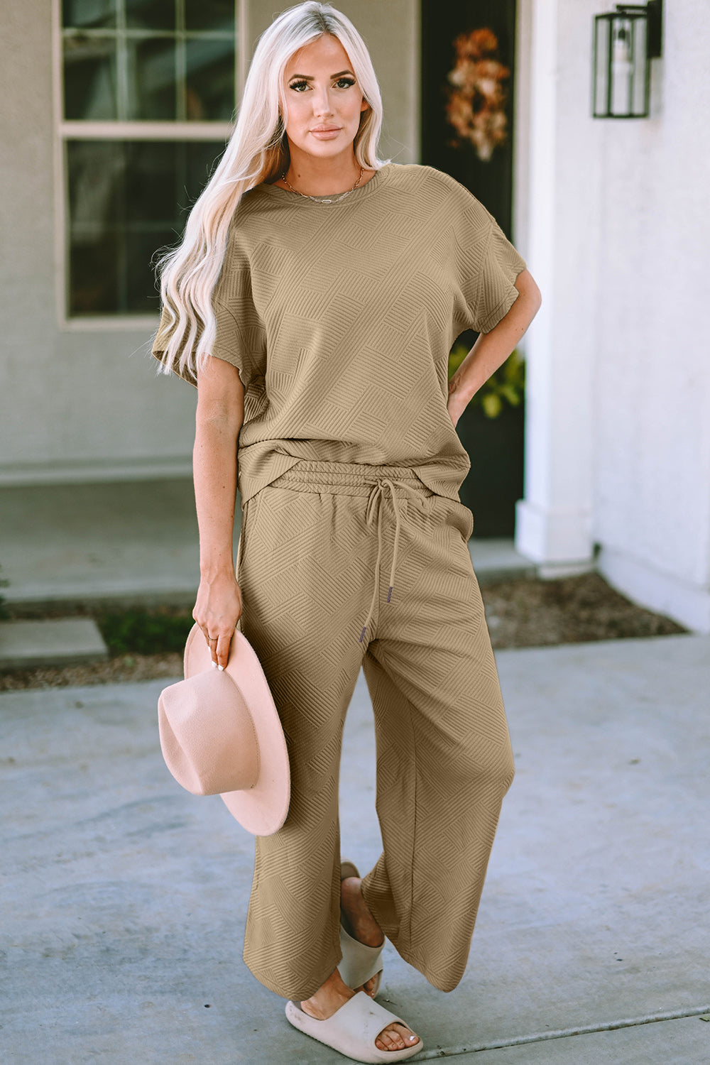 Textured Short Sleeve Top and Pants Set in Several Colors (Takes 7-10 days)