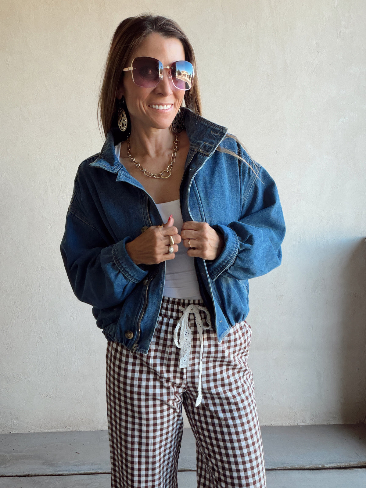 Heather Bomber Jacket in Medium Wash Denim
