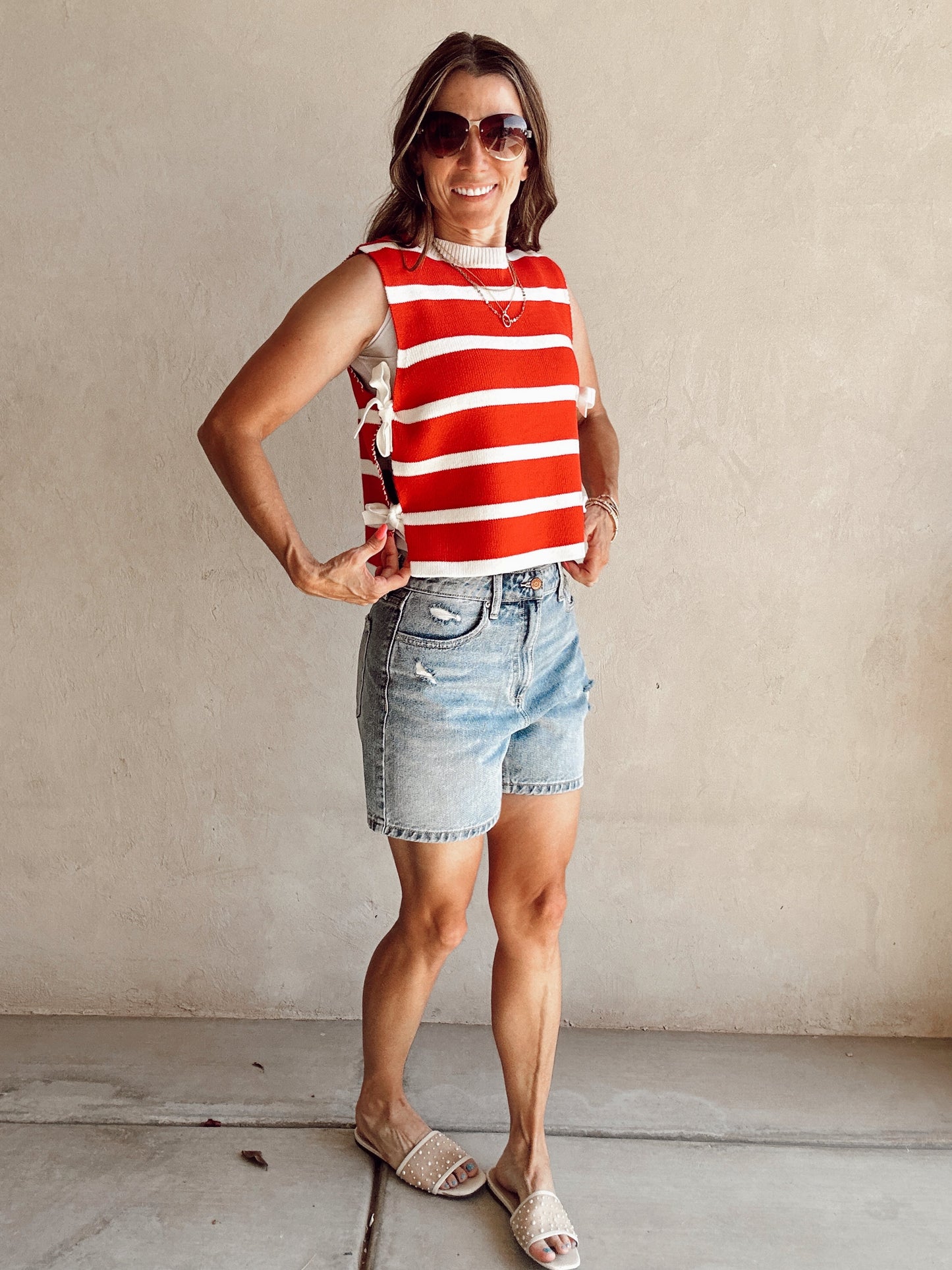 McKenna Striped Vest in Red & Cream
