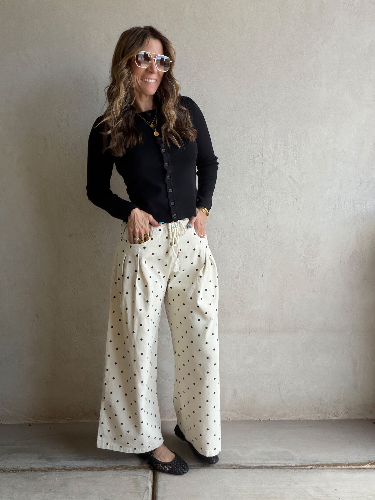 Penny Polka Dot Pants in Cream & Black
