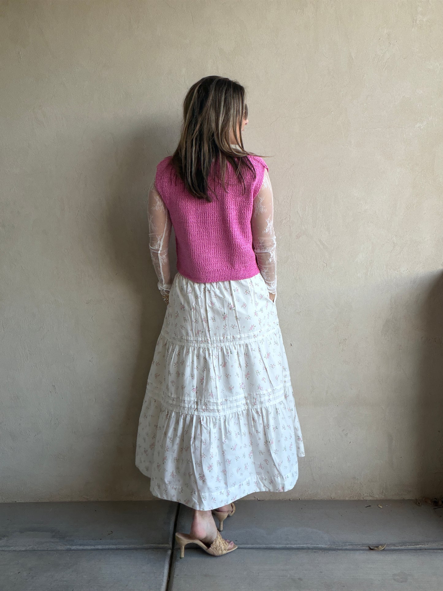 Kynlee Skirt in White & Pink & Green Floral