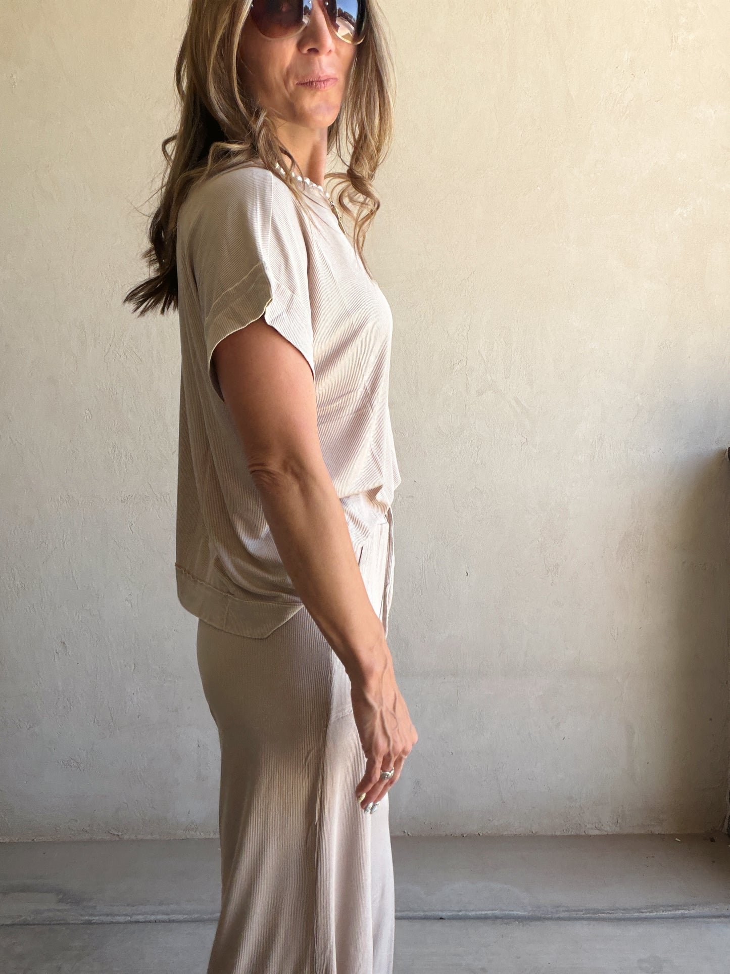 Raelyn Ribbed Mineral Washed Set in Taupe