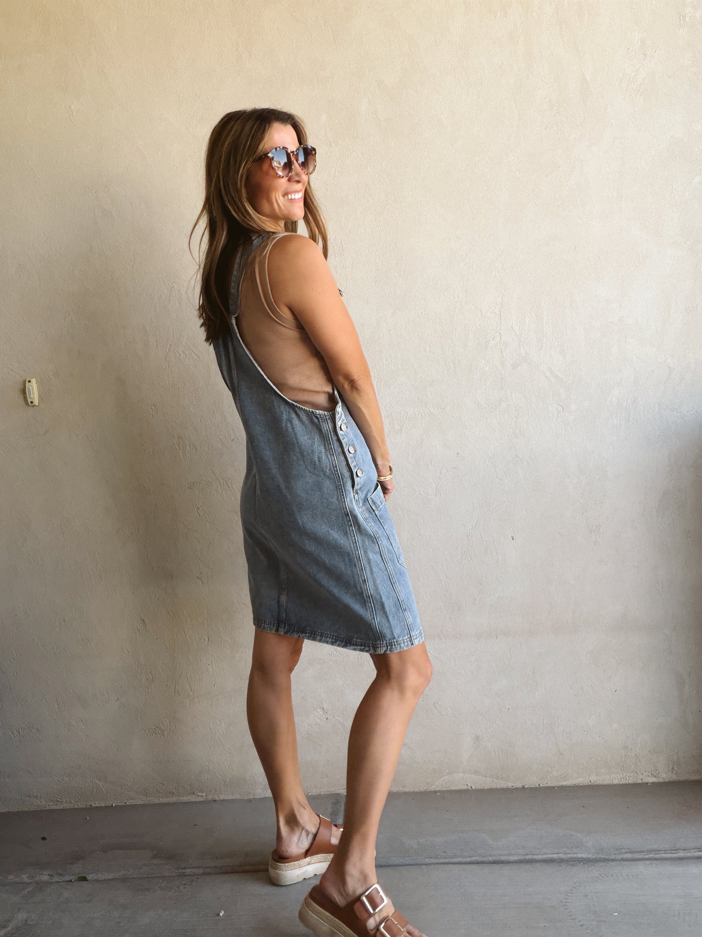 Angie Overall Dress in Medium Wash Denim