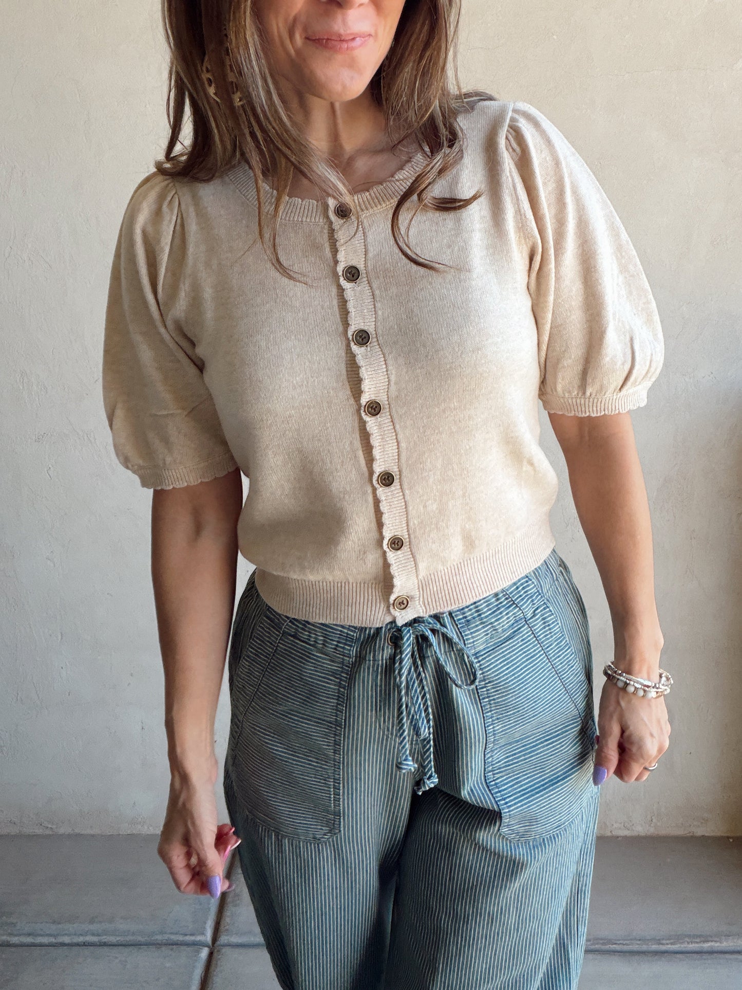 Emmie Button Down Sweater in Natural