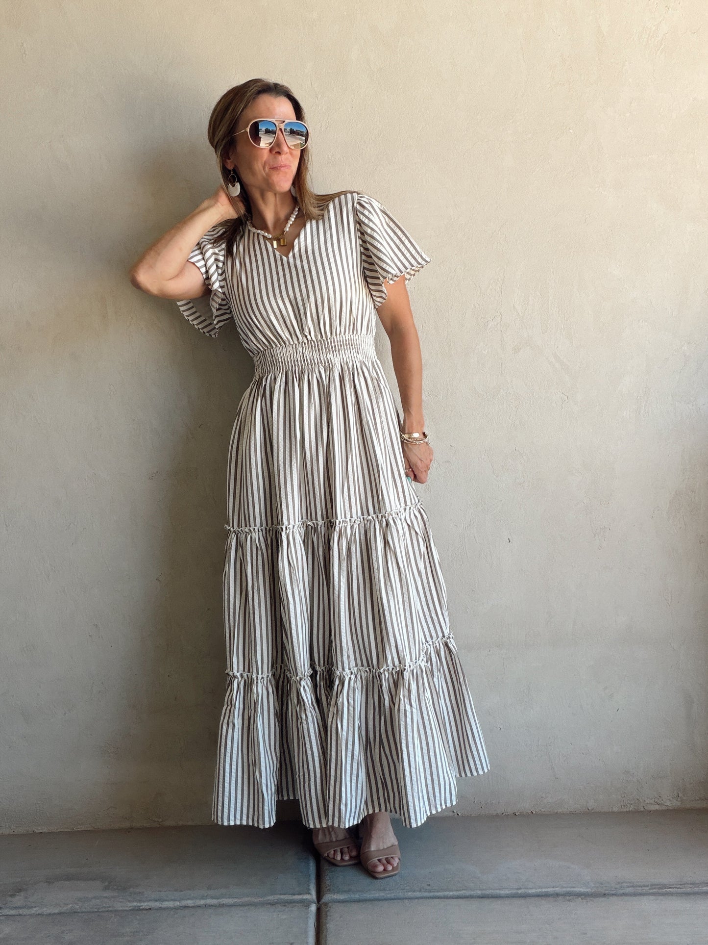 Eden Dress in Cream & Mocha