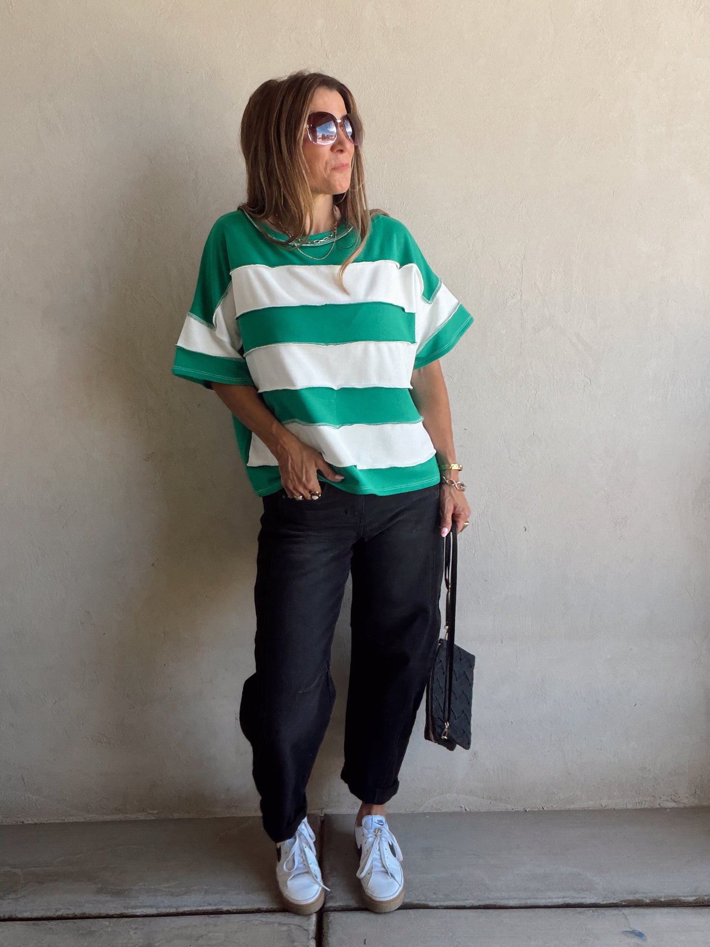 Sienna Striped Tee in Green & White