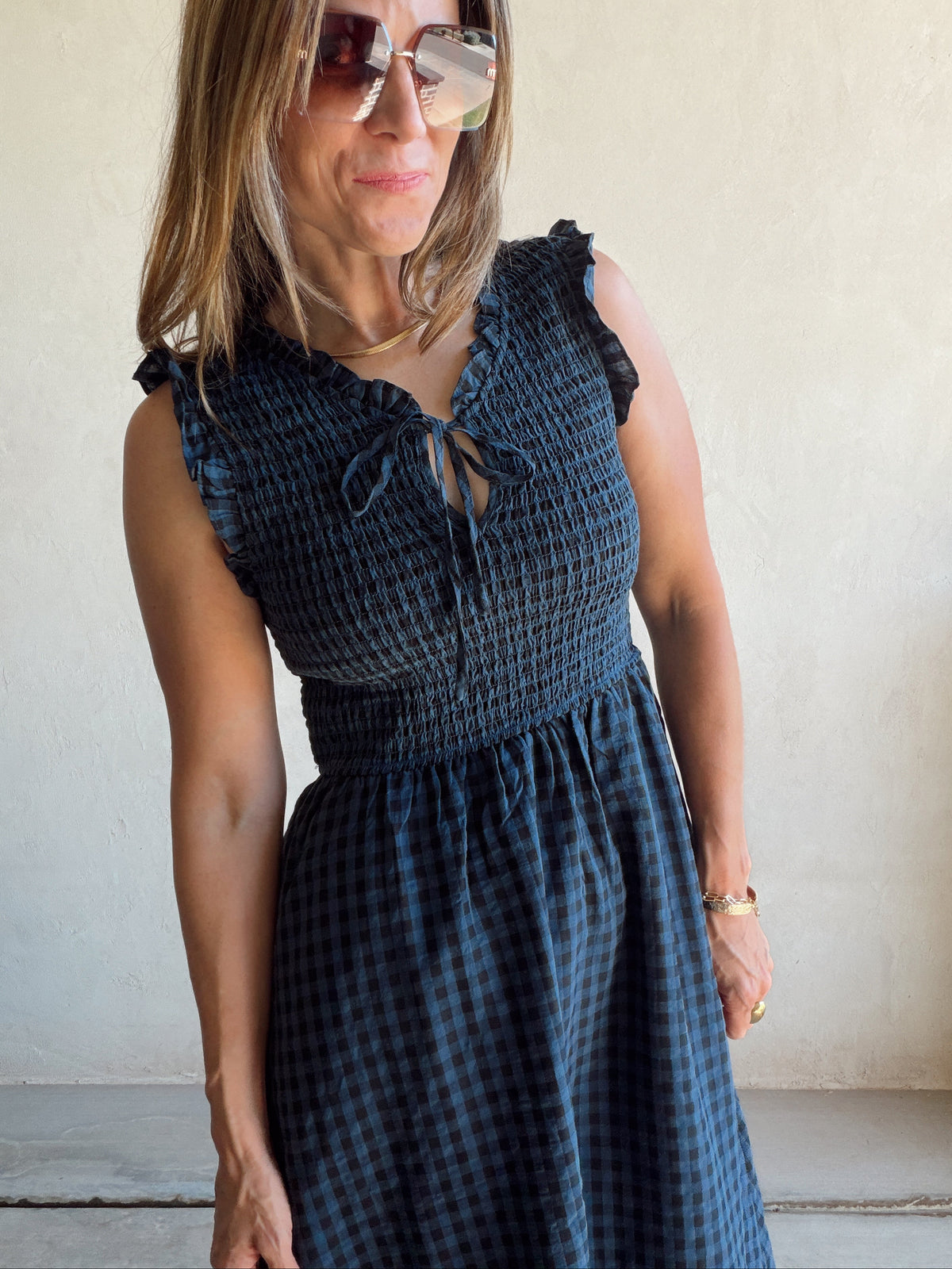 Karina Dress in Navy & Black Gingham - Ships October 13th