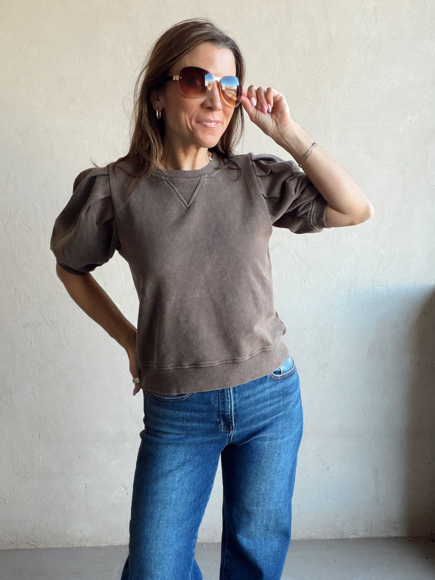 Capri Mineral Wash Top in Chocolate