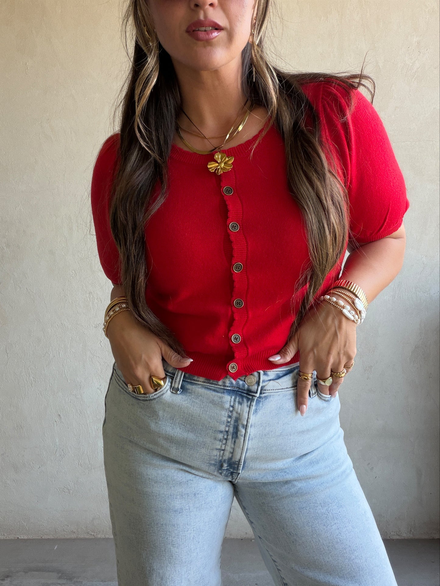 Emmie Button Down Sweater in Red