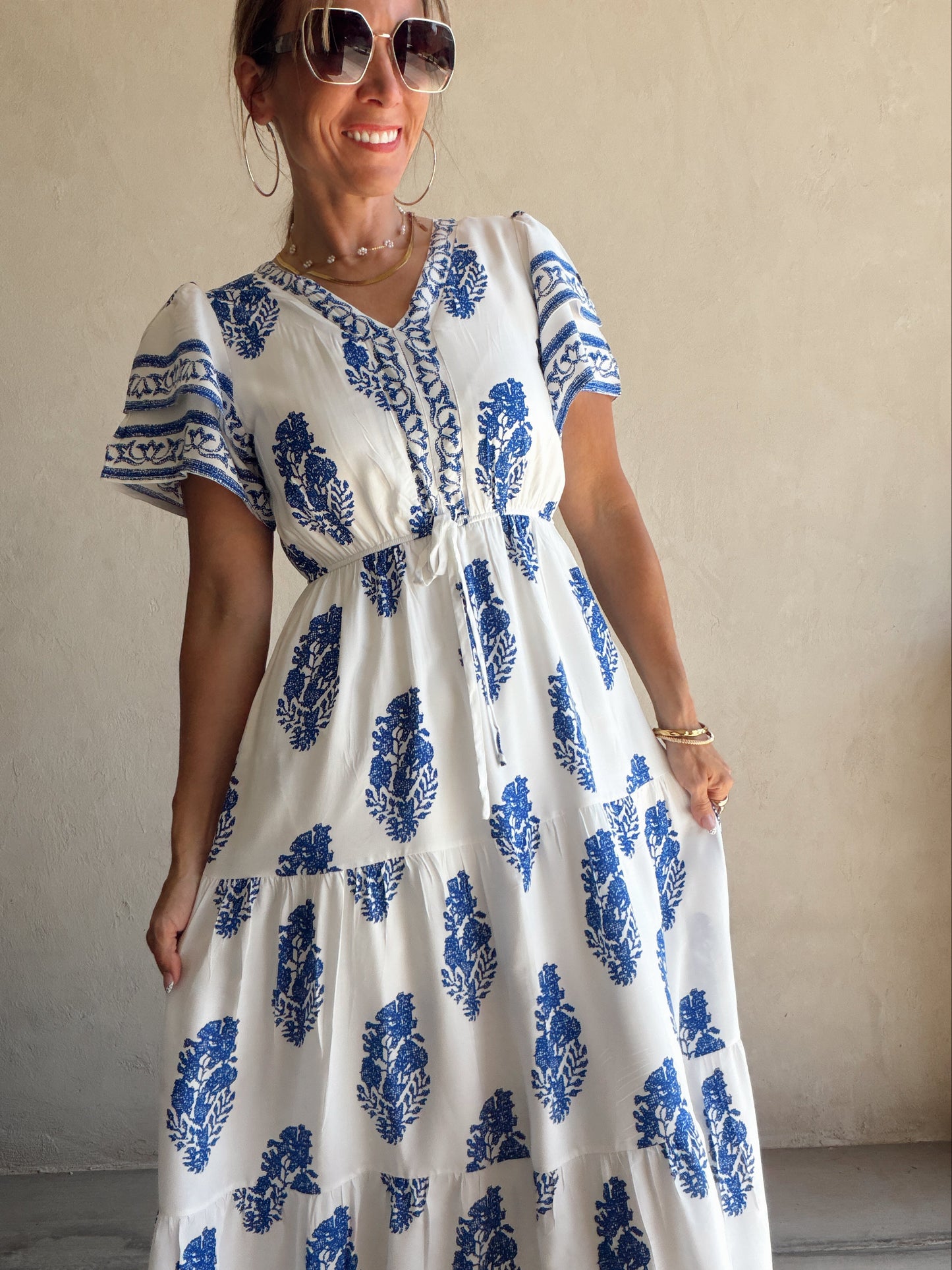 Erin Dress in Royal Blue & White