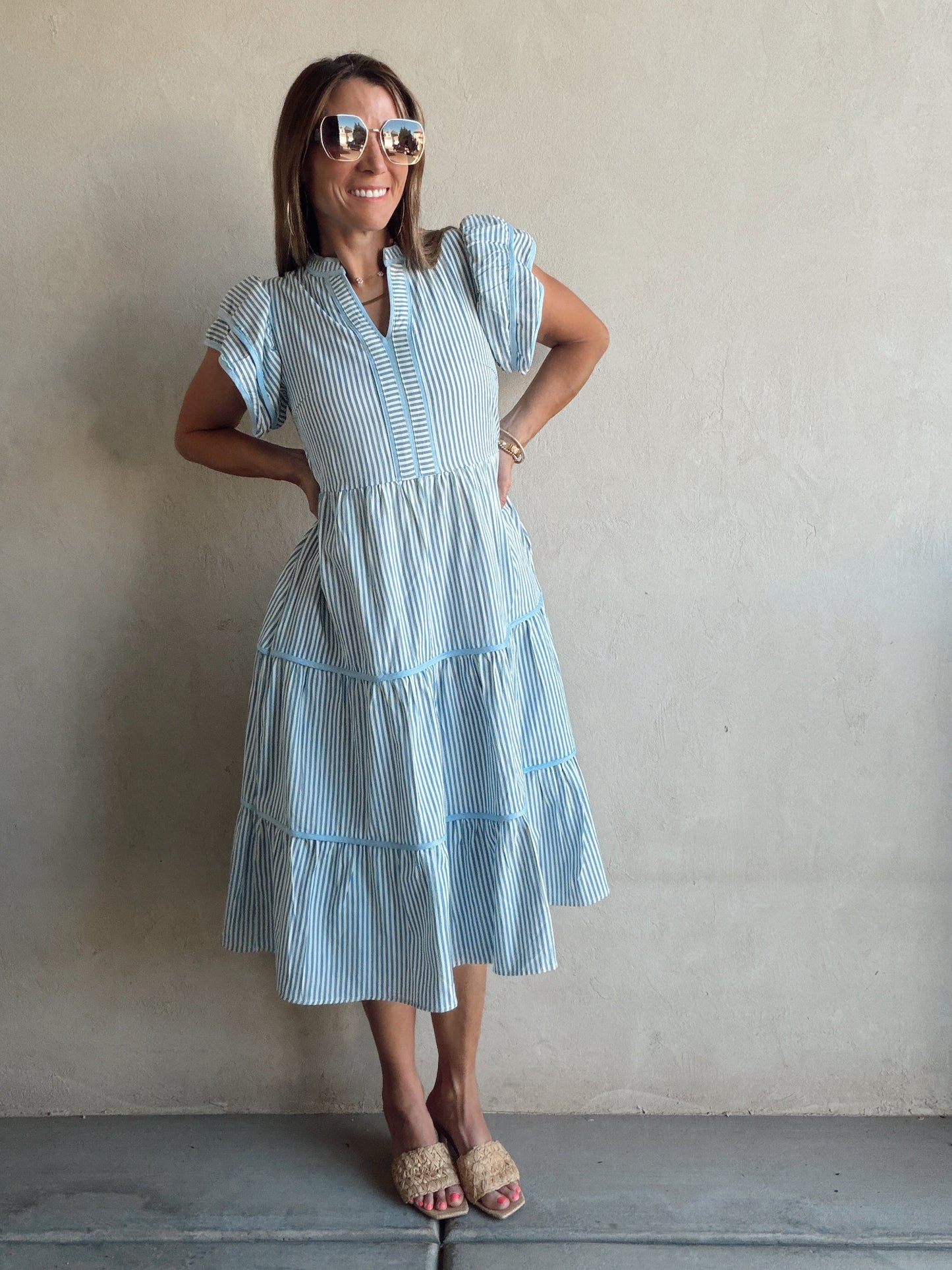 Cecilia Striped Dress in Blue & White