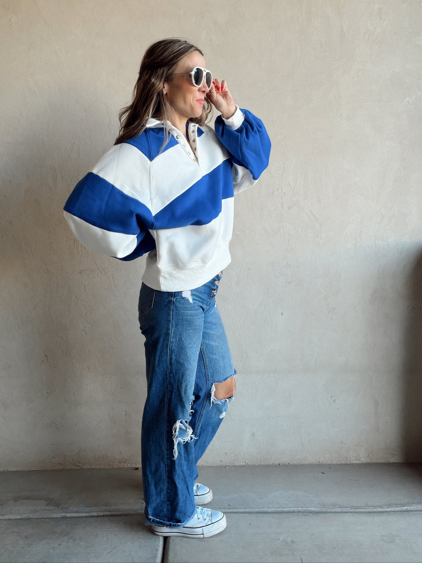 Kaylani Sweatshirt in Blue & Ivory