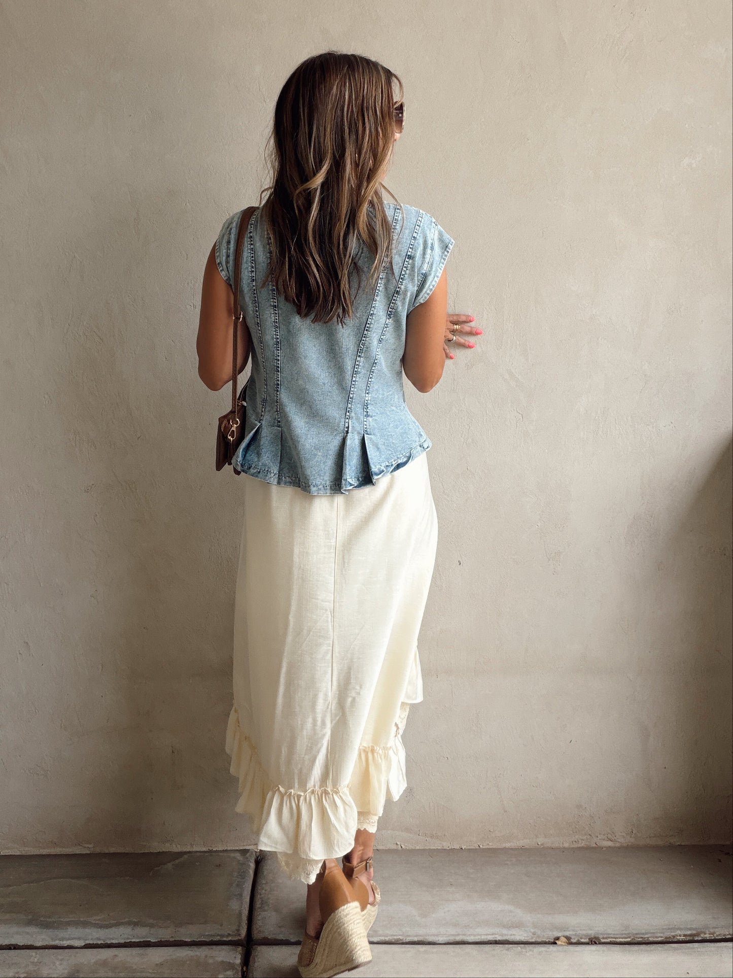 Kennedy Ruffle Top in Washed Denim