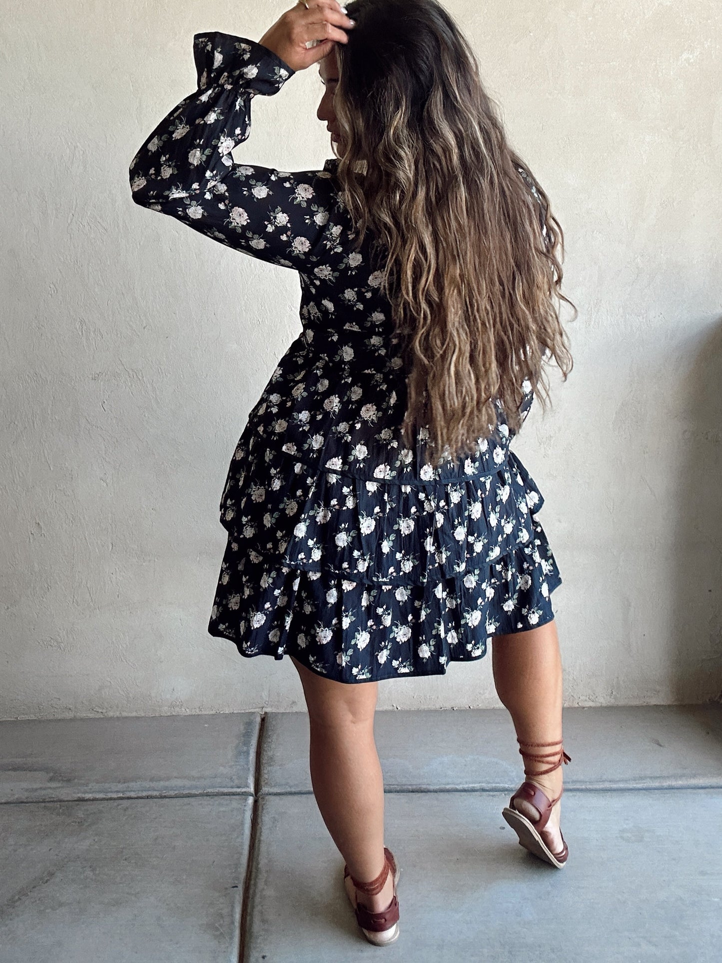 Miya Floral Dress in Dark Navy