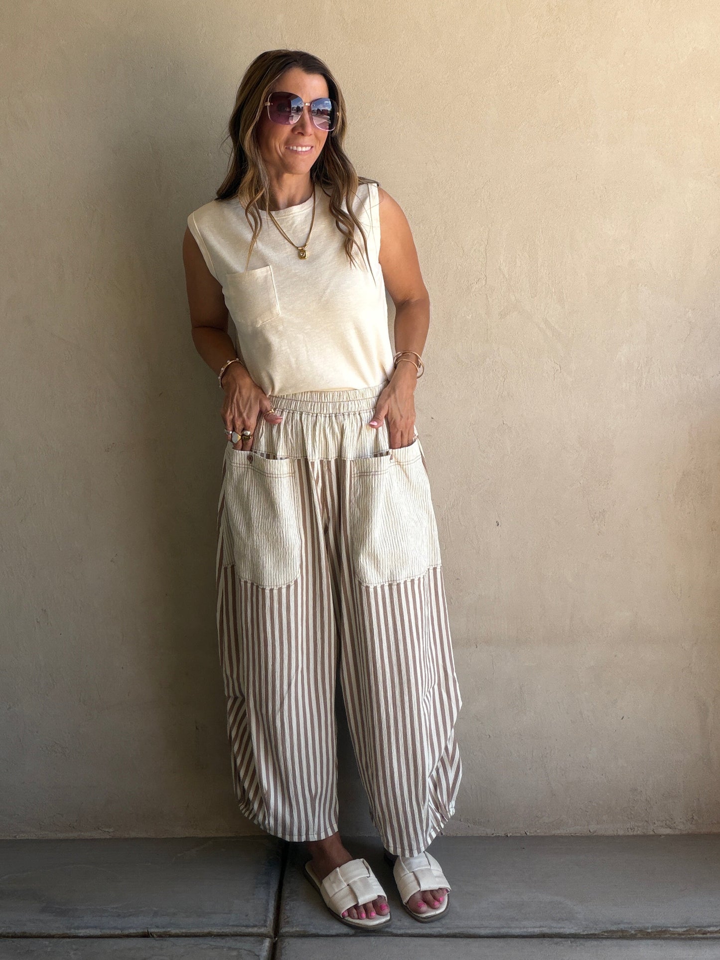 Charley Striped Parachute Pants in Mocha & Cream