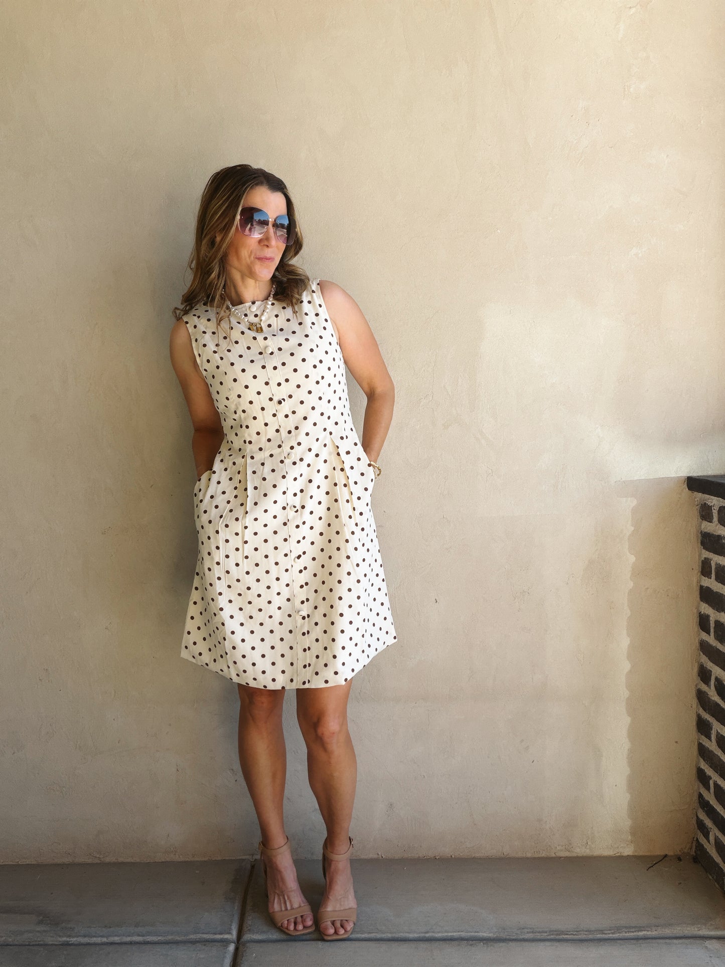 Keelee Polka Dot Dress in Cream & Brown