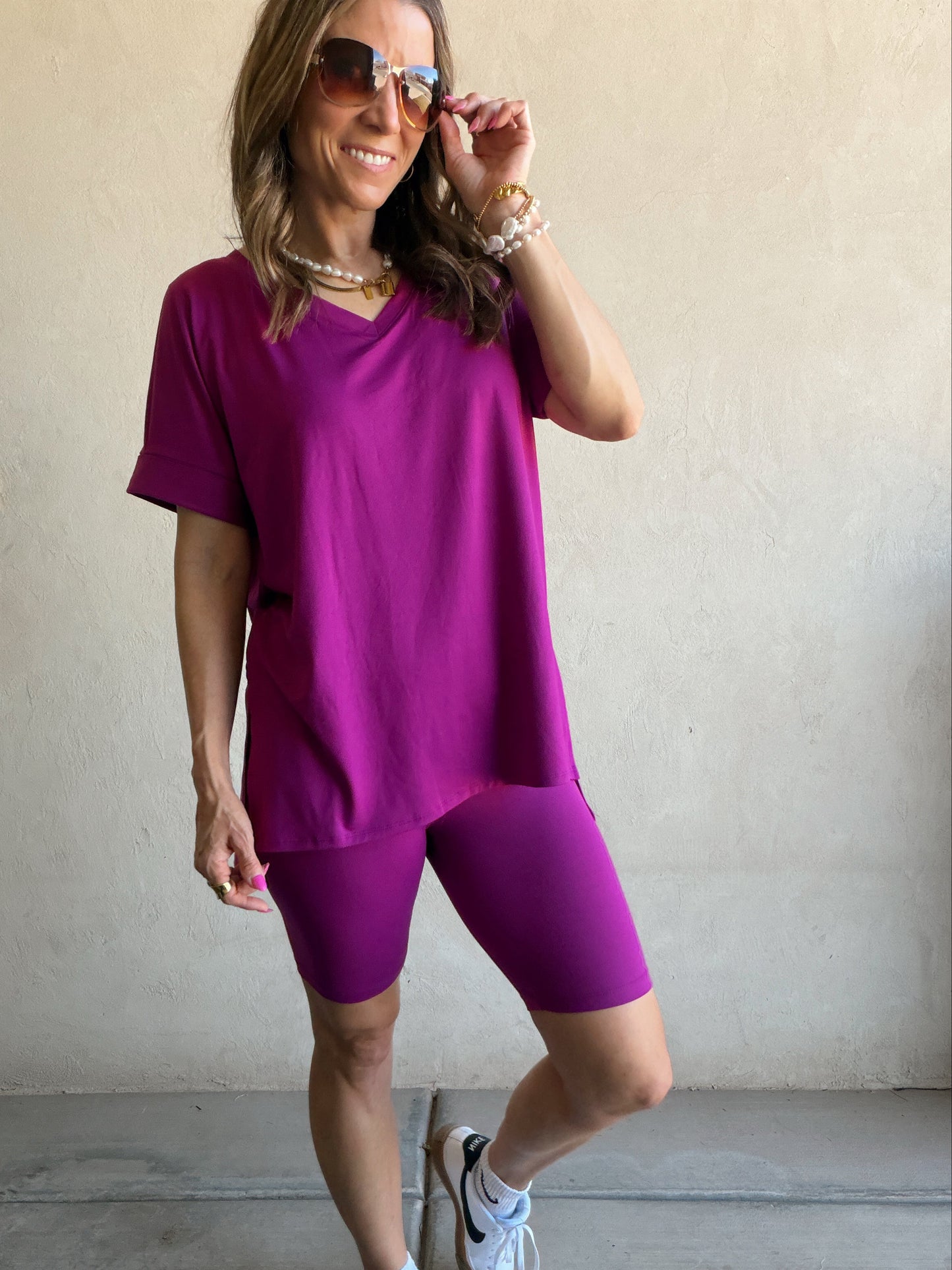 Jillian Heavenly Biker Set in Dark Magenta