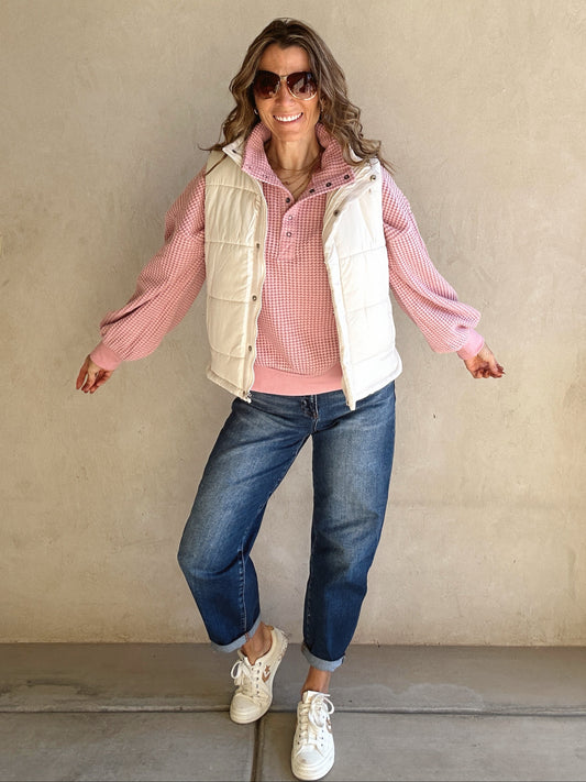 Laken Quilted Vest in Cream