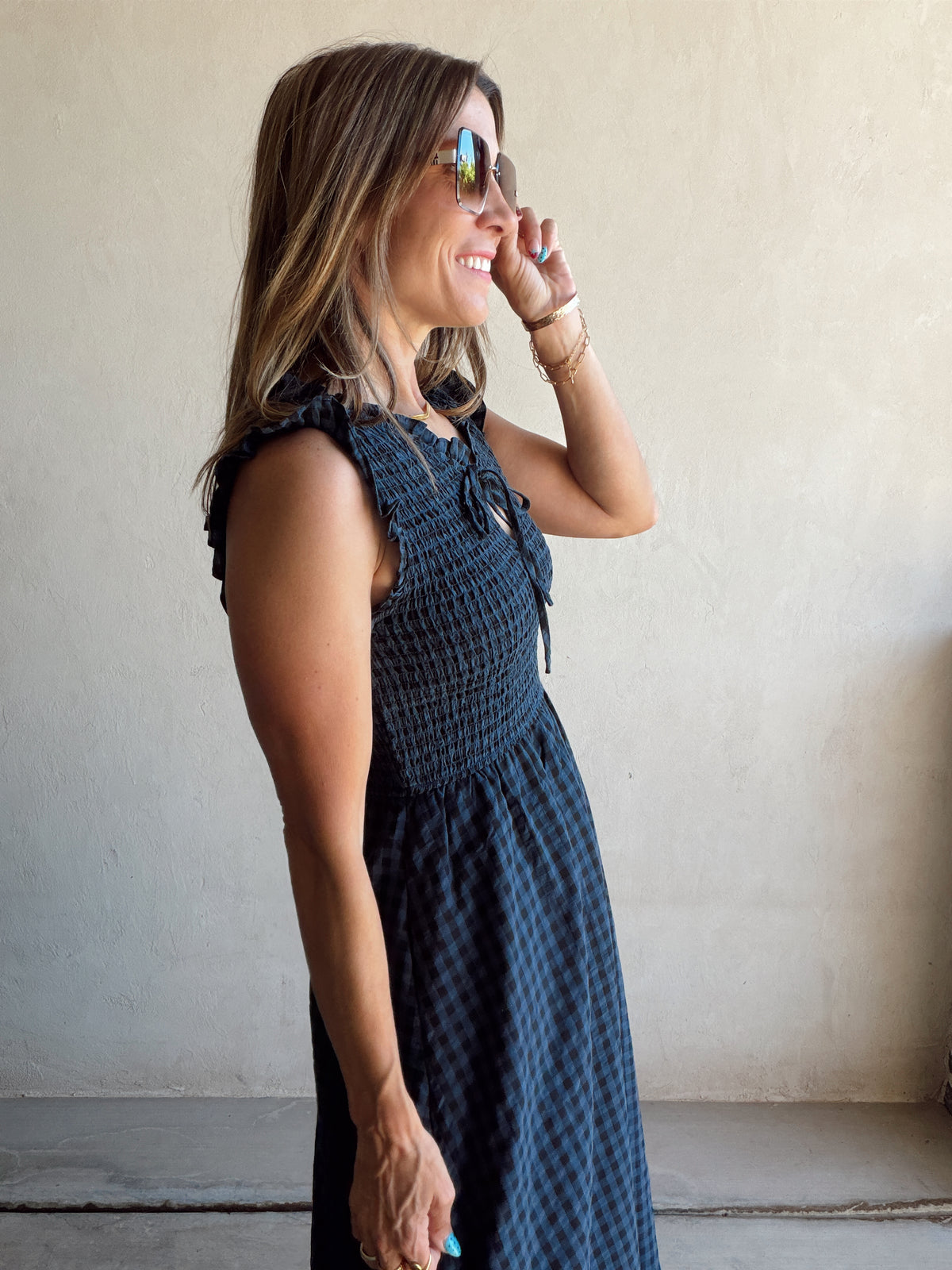Karina Dress in Navy & Black Gingham - Ships October 13th
